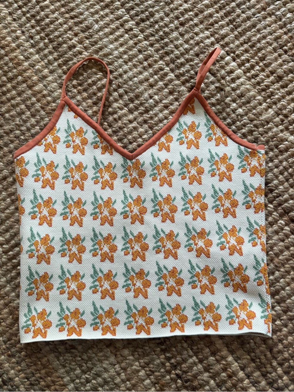 Zara Orange Floral Knit V-Neck Cami